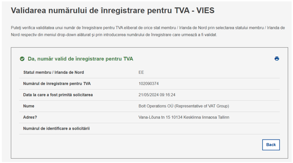 Înregistrare factură BOLT FOOD de un platitor de TVA din România