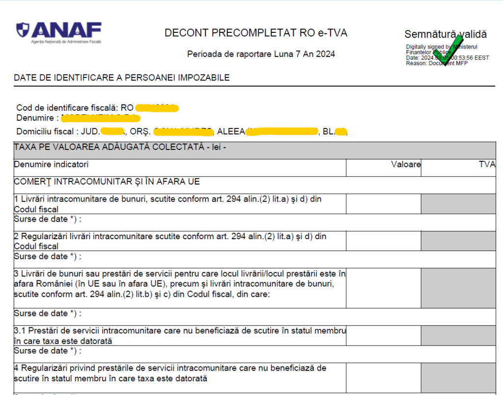 Cum arată decontul precompletat de TVA 4