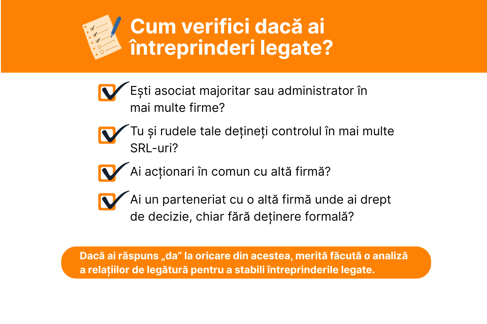 Cum stabilești dacă două sau mai multe firme sunt legate?